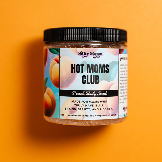 Hot Moms Club | Hempseed Oil Body Scrub | Peach Sugar Scrub | Funny Self Care Gift for Mom | Skincare